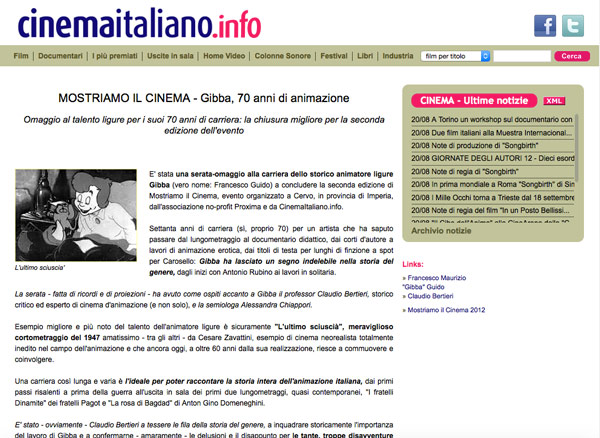 gibba - 70 anni di animazione Screen articolo di cinemaitaliano.info